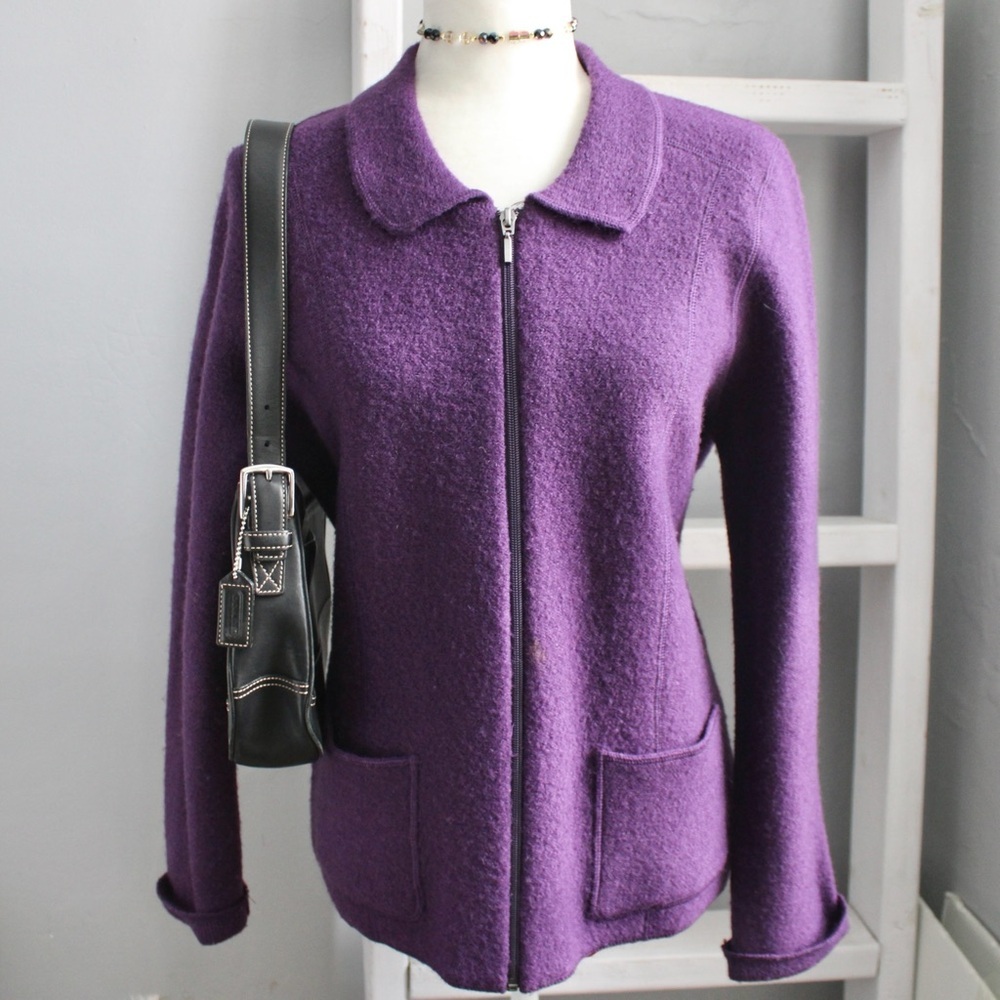 Croft & Barrow Women's 100% Wool Purple Zip-Up Collar Jacket Size Large - Picture 6 of 6